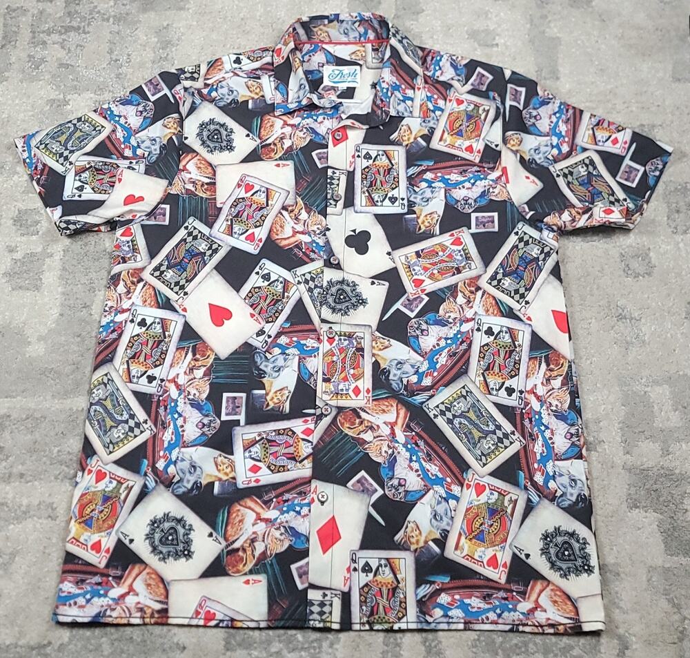 NWOT Fresh VEGAS Playing Cards Poker Novelty Short Sleeve Shirt Sz L
